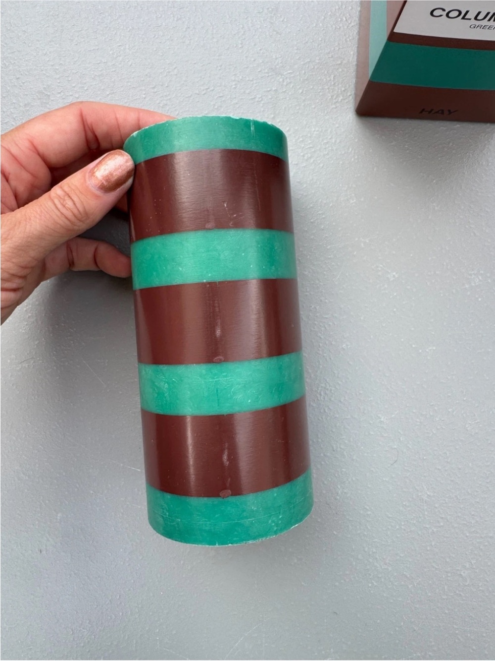 Green and Brown Striped Decorative Candle - HAY